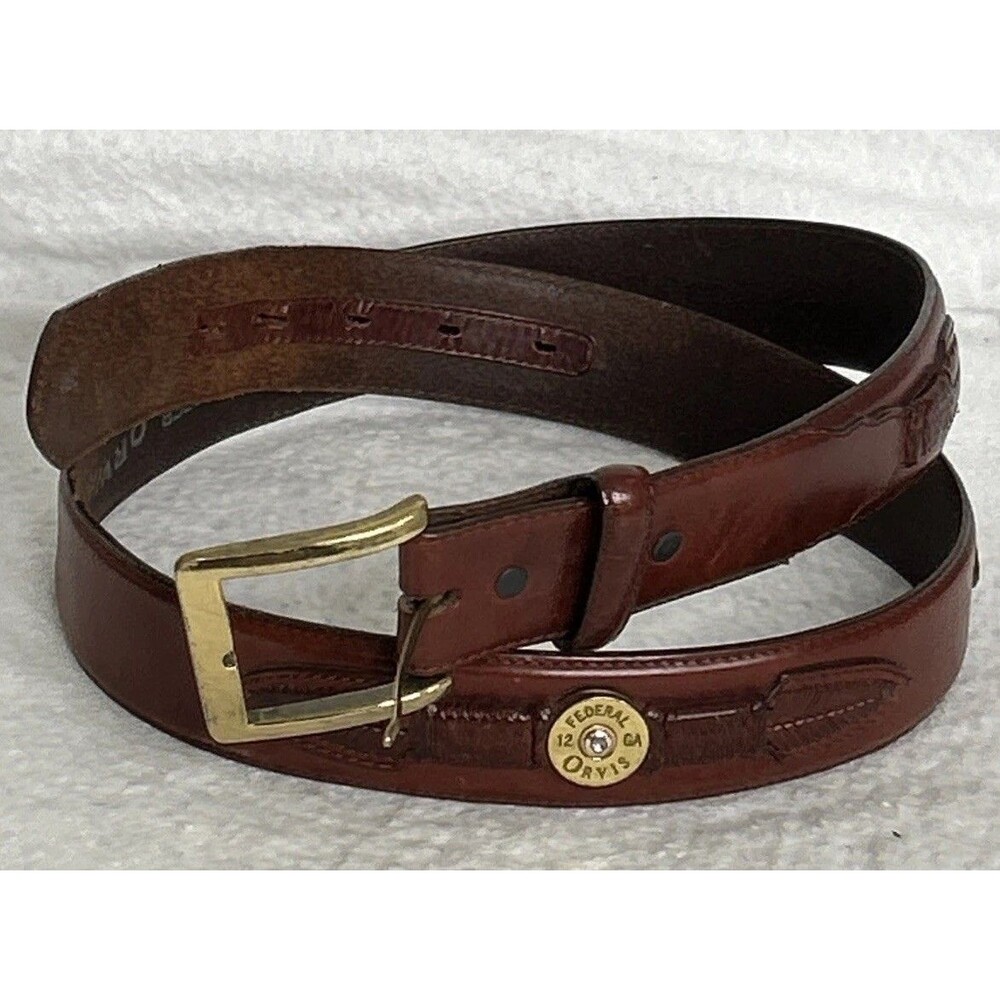 Orvis Men’s Size 40 Brown Leather Shotgun Shell Belt Solid Brass Buckle